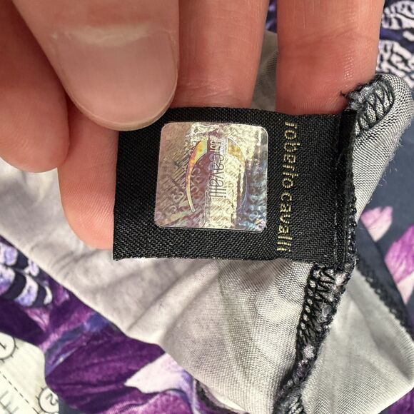 Just Cavalli Feather Print Y2K Scoop Neck Stretch Top Size Medium - Picture 6 of 6